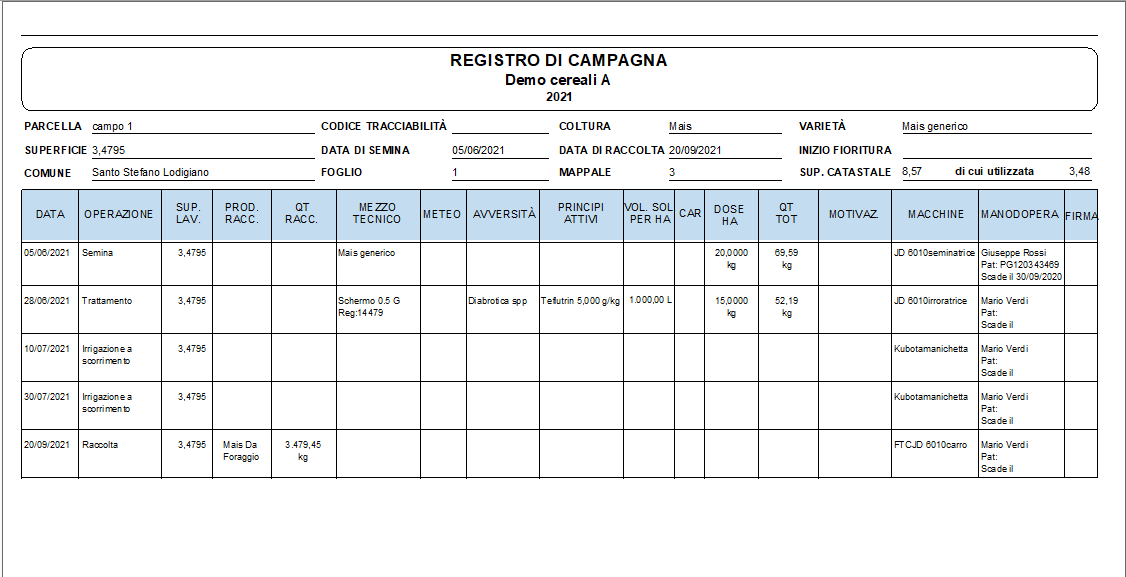 GF - registro campagna convenzionale